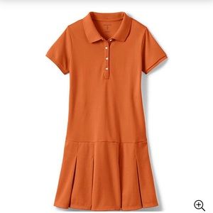 New Land's End Girls 8 School Uniform Polo Dress Pleat Orange Short Sleeve NWOT